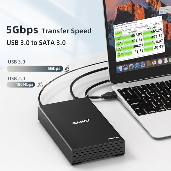 MAIWO External Hard Drive Enclosure for 2.5 3.5 Inch SATA HDD/SSD, USB 3.0 Hard Drive Reader HDD Case with UASP, 24TB Capacity, Aluminum