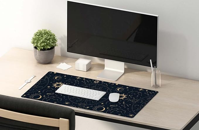 SSOIU Zodiac Wheel Desk Mat, Celestial Desk Pad, Astrology Large Gaming Mouse Pad 35.5x15.7inch XXL Large Big Computer Keyboard Mouse Mat Desk Pad with Non-Slip Base and Stitched Edge for Home Office