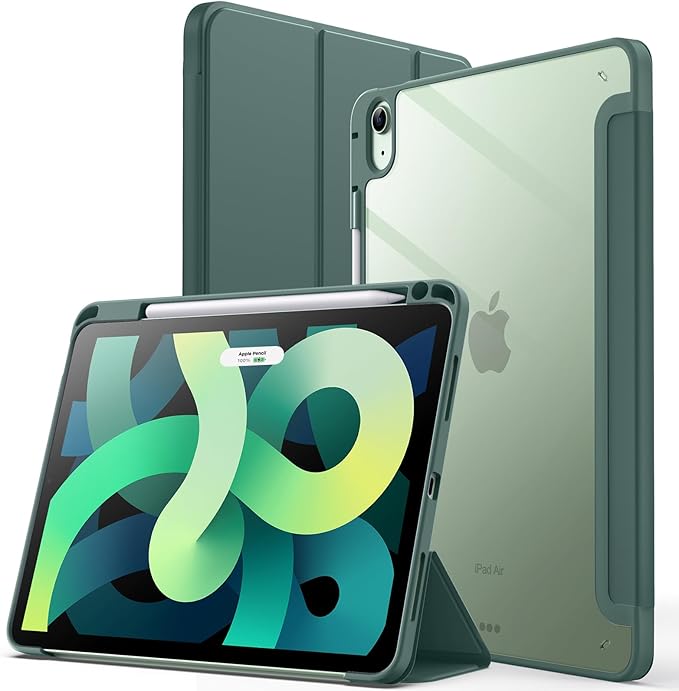 JETech Case ONLY for iPad Air 11-Inch M4/M3/M2 (2026/2025/2024), iPad Air 5/4 (2022/2020 5th/4th) with Pencil Holder, Clear Transparent Back Slim Stand Shockproof Tablet Cover (Misty Blue)