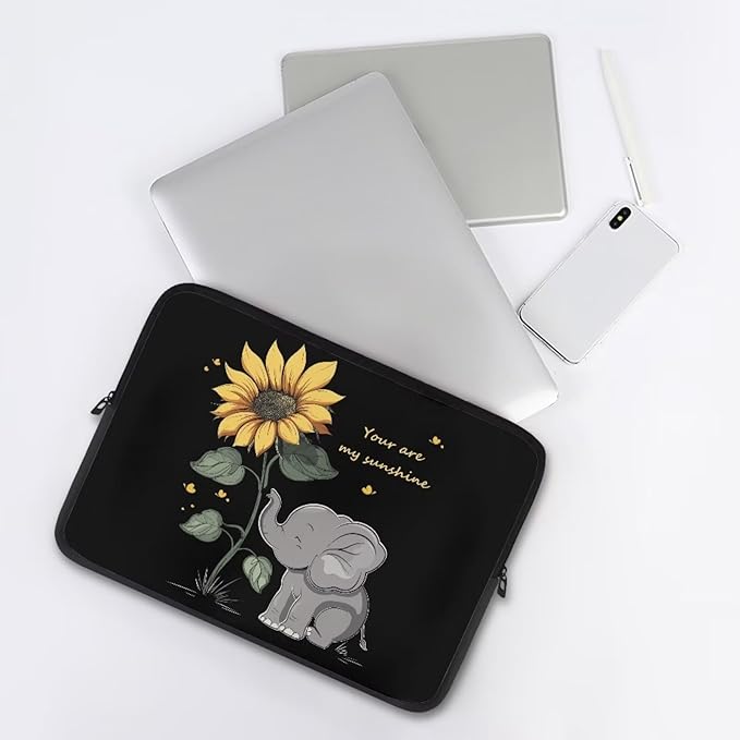 Sunflower Elephant Laptop Sleeve Case for Kids 12 Inch Laptop Protector with Multiple Uses Lightweight Computer Sleeve Tablet Bag Laptop Carrying Case Gifts for Girls Black