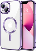 Hython Magnetic Clear for iPhone 13 Case with Camera Lens Protector [Compatible with MagSafe] Luxury Plating Edge Slim Soft TPU Cover Protective Phone Case for iPhone 13 6.1", Light Purple