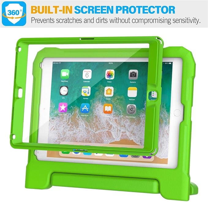 SUPLIK Kids Case for iPad 5th/6th Generation (9.7 inch, 2017/2018), iPad Air 1 & Air 2 & Pro 9.7 Case with Screen Protector, Durable Shockproof Kids Cover with Handle Stand, Green