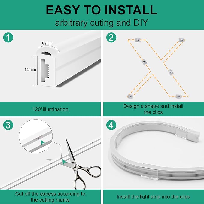 Neon Rope Lights, 32.8ft Cool White Dimmable LED Rope Lights, Cuttable Waterproof Flexible DIY LED Strip Lights for Bedroom, Indoor, Outdoor Decoration (Power Adapter Included)