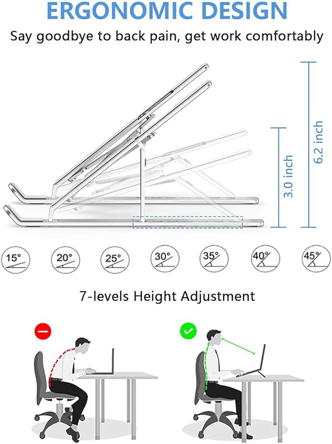 Laptop Stand, Adjustable Aluminum Foldable Portable Holder, Upgrade Whole Anti-Slip Silicone Pad, Laptop Riser for Desk Compatible with MacBook Air Pro/iPad, Lenovo and More 10-15.6” Tablets