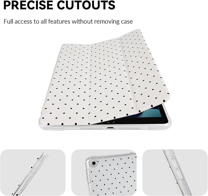 Lovmooful Compatible for iPad 5/6 (9.7-Inch,2018/2017 Model,6th/5th Generation) Case with Pencil Holder Cute Polka Dot with Aesthetic Design Soft TPU Trifold Stand Protective-White