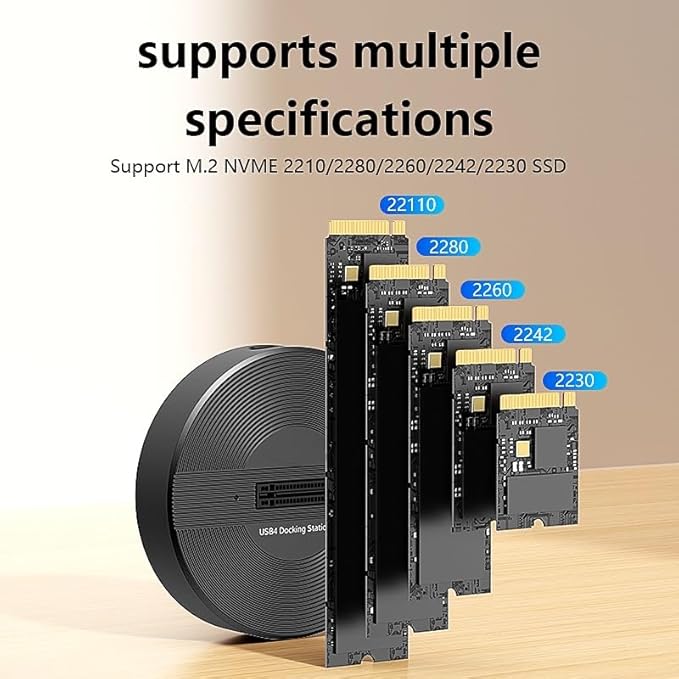 USB4.0 (USB-C) 40G Portable NVMe M-Key (B+M) / NVMe / PCIe SSD (22110, 2280, 2260, 2242, 2230) Ultra Fast External SSD Docking (Docking Only)