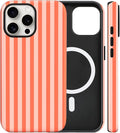 Magnetic for iPhone 15 Pro Case Cute Stripes Phone Case, Shockproof Slim TPU and Hard PC Protective Phone Cover Compatible with MagSafe Designed for Women Girls, Deep Orange
