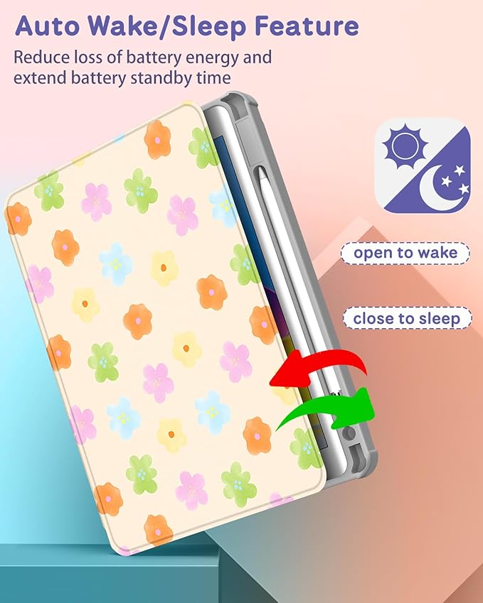 Uppuppy for iPad 9th/8th/7th Generation Case for iPad Air 3rd/ Pro 10.5” Case - 360 Rotating Stand Folio Smart Cover with Pencil Holder for Women, Colorful Flower for Apple Tablet 7/8/9 Gen 10.2 inch
