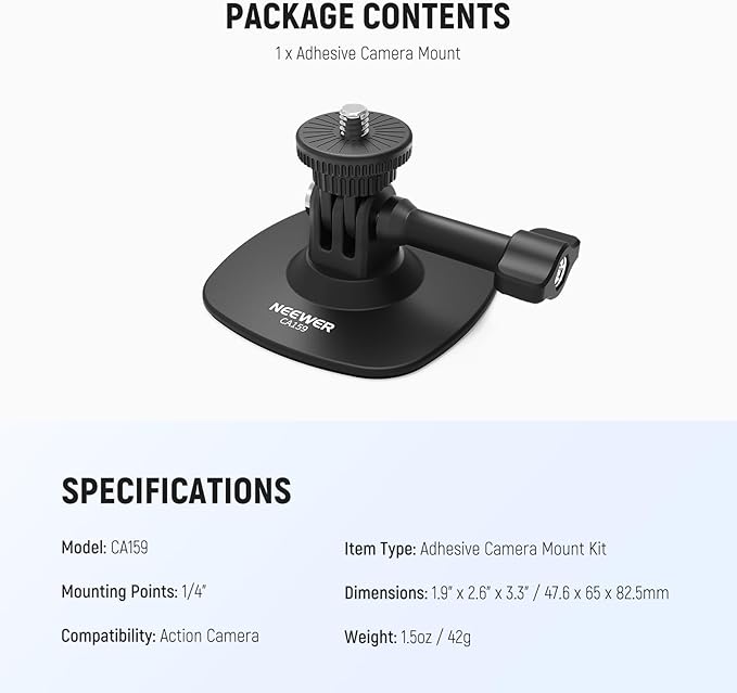 NEEWER Adhesive Mount Compatible with Insta 360 GoPro DJI AKASO Action Camera, 180° Tilt Flexible Car Helmet Holder Base Adapter for POV Video Recording Live Streaming, for 1/4" Accessories, CA159