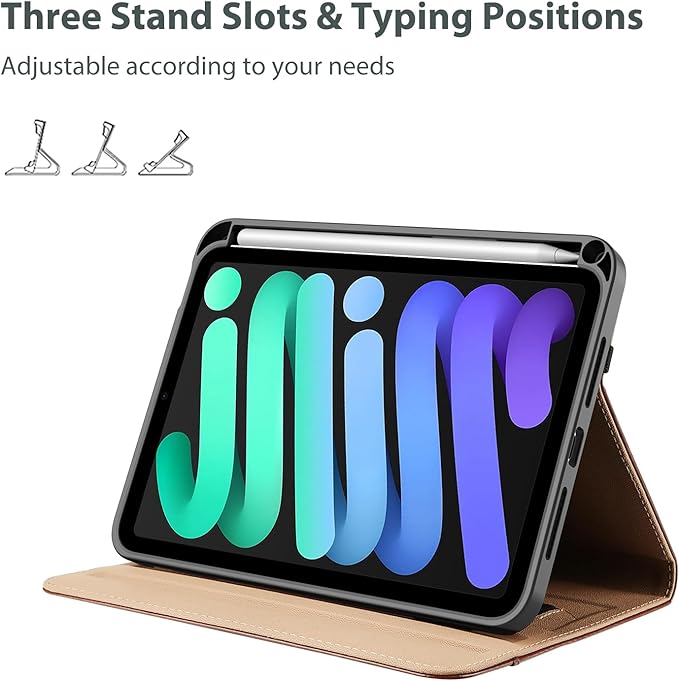 ProCase for iPad mini 7th (A17 Pro) 2024/iPad Mini 6th Generation 2021 8.3 Inch Case; Premium PU Leather Folio Business Stand Cover with Hand Strap; Pencil Holder; Front Pocket -Brown