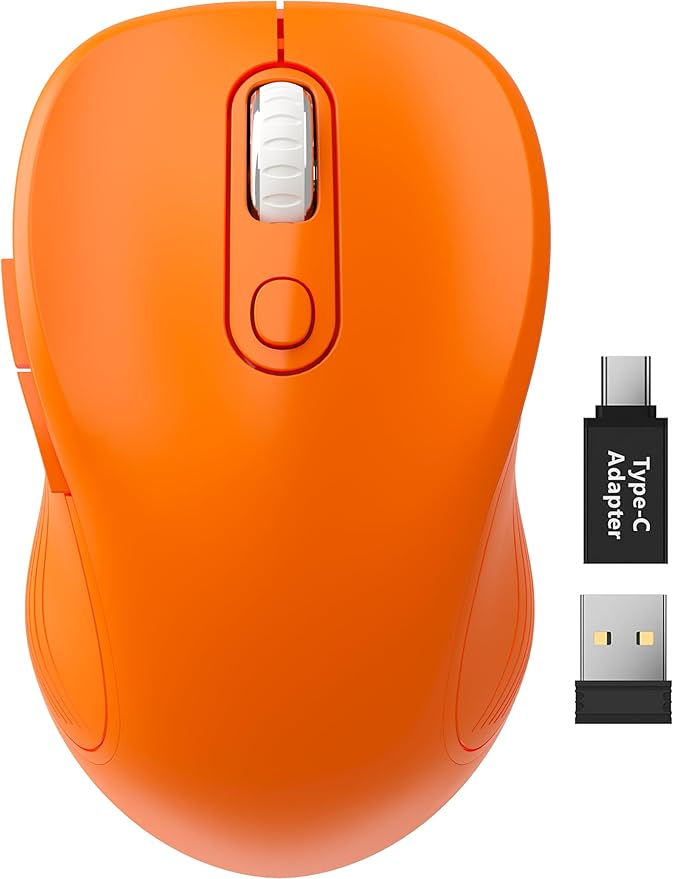 Trueque Wireless Mouse for Laptop, 2.4GHz Ergonomic Computer Mouse with Back & Forward Buttons, 3 Adjustable DPI Levels, 6 Buttons, Optical USB Cordless Mice for Windows PC, M01 (Orange)