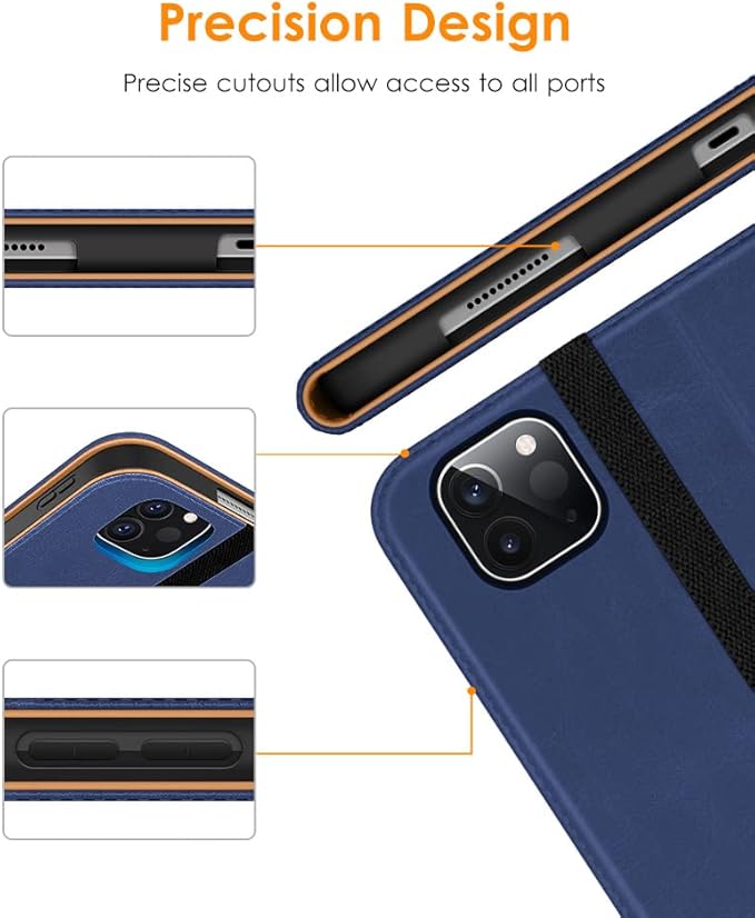 DTTO Case for iPad Pro 11 Inch 4th / 3rd / 2nd / 1st Generation 2022/2021/2020/2018,Premium PU Leather Folio Stand Cover with Hand Strap, Auto Wake/Sleep,Multiple Viewing Angles, Navy Blue