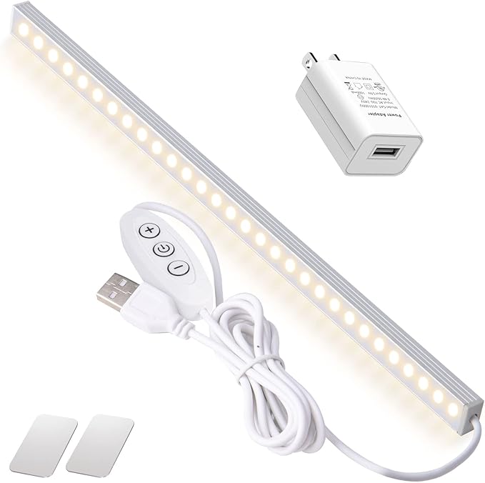 DWEPTU 12 Inch Under Cabinet Lighting, Dimmable LED Light Bar with Plug-in AC Adapter & Magnetic Mount - for Kitchen, Workshop, Closet (Includes Adhesive Tape)