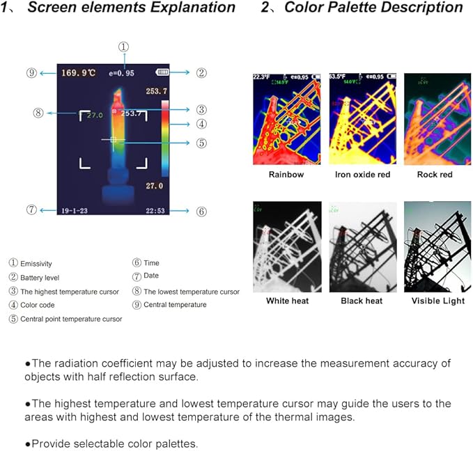 Thermal Imaging Camera, Pocket-Sized Infrared Camera with Real-Time Thermal Image, Temperature Measurement Range -4°F to 572°F, Mini IR Thermal Imager, Hti-Xintai (HT-03)