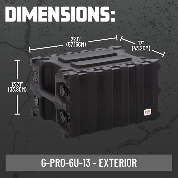Gator Cases Pro Series Rotationally Molded 6U Rack Case with Shallow 13" Depth; Made in USA (G-PRO-6U-13)
