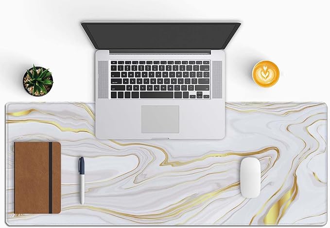 Marble Desk Pad White Gold Large Mouse Pad Gaming Mousepad Extended XL Keyboard Pad 31.5 x 11.8 in Laptop Computer Mouse Keyboard Mat for Office Desk Decor