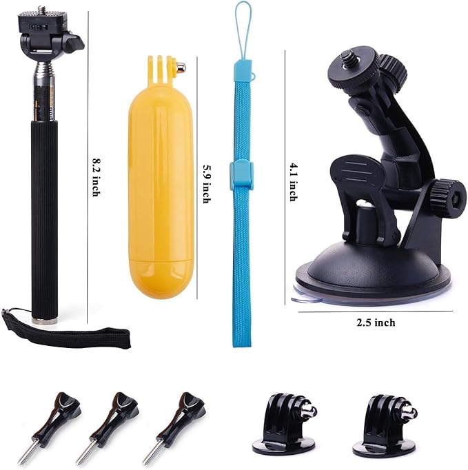 Action Camera Accessories Kit Compatible with Gopro Hero 13 12 11 10 9 8/AKASO EK7000/Brave 4/Brave 7 LE/DJI Osmo Action 5 pro/ODDV/Xilecam, Selfie Stick Suction Cup Mount Floating Handle Grip