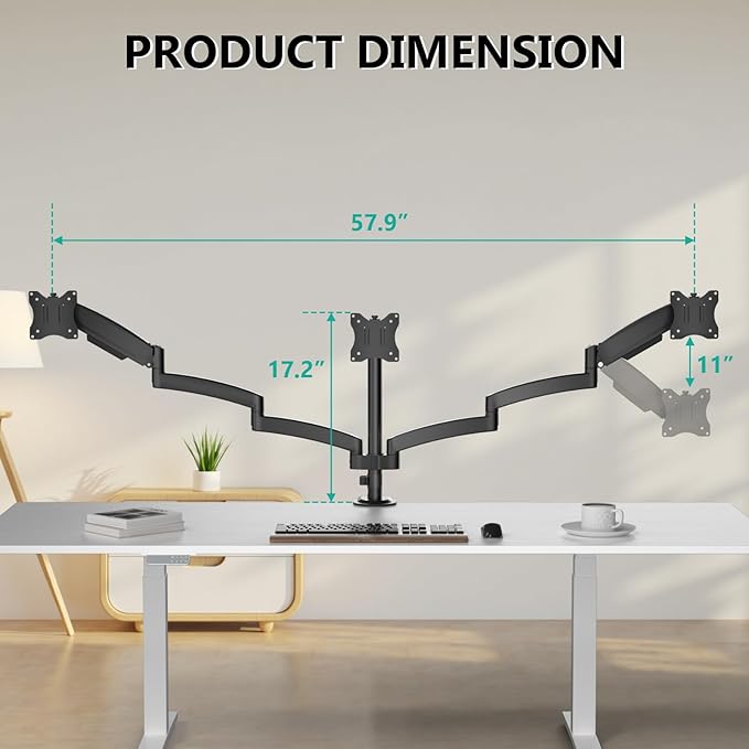 WALI Triple Monitor Mount, 3 Monitor Desk Mount for Screens 13-33 Inch, Multiple Monitors Stand with Tilt, Swivel, Rotation, Mounting Holes 75/100 mm, Black