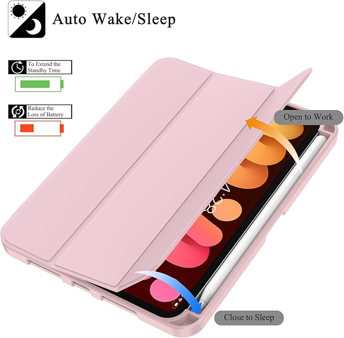 Soke Case for iPad mini 7(A17 Pro) 2024/iPad Mini 6 2021 8.3 inch with Pencil Holder-[Pencil Charging + Auto Wake/Sleep], Soft TPU Back Cover for iPad mini 7th/6th Generation(Pink)