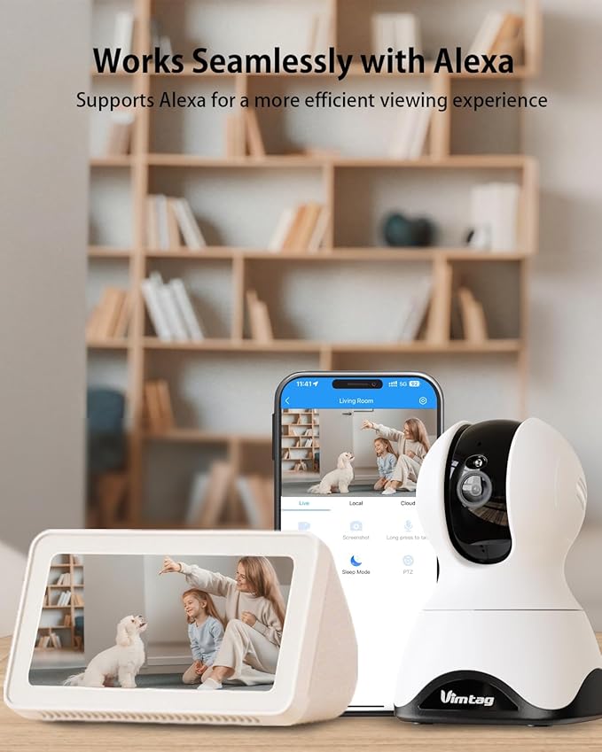 VIMTAG 2.5K Pan/Tilt Cameras for Home Security, Wired Indoor Camera for Pet/Dog/Cat/Baby/Nanny with Phone App, Motion Tracking, Night Vision, 2-Way Audio, AI Detection, 5GHz/2.4GHz WiFi, Works w/Alexa