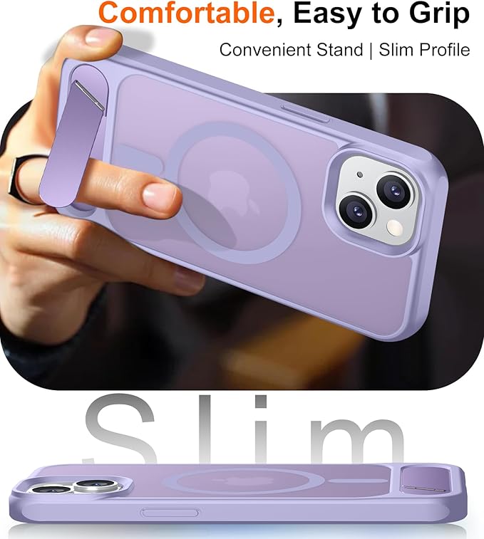 Magnetic Compatible with iPhone 14 Case/iPhone 13 Case,[Built-in Invisible Kickstand][Compatible with MagSafe][Military Grade Shockproof] Slim Translucent Matte Phone Case for iPhone 14/13 6.1"