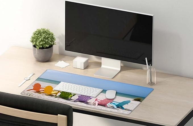 SSOIU Desk Mat, Extended Gaming Mouse Pad (35.5x15.7 in), Large Non-Slip Rubber Base Mousepad with Stitched Edges, Waterproof Keyboard Mouse Mat for Work, Game, Office, Home - Beach and Ocean Scenics