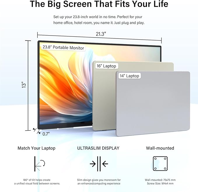 InnoView 4K Portable Monitor 18.5" 3840x2160 UHD USB-C HDMI for Laptop, 400 nits IPS Computer Gaming Display HDR Travel Monitor with W/180°Adjustable Stand for Desktop Mac Phones Tablet PS5/4 Switch