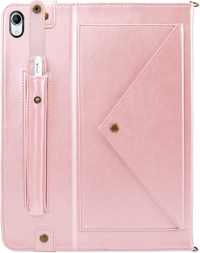 Handbag Case for iPad (A16) 11" 2025 & iPad 10th Gen 10.9", Techcircle Folio Stand PU Leather Crossbody Cover with Pencil Holder+Card Slots Wallet Case w/Shoulder Strap+Hand Strap, Rose Gold