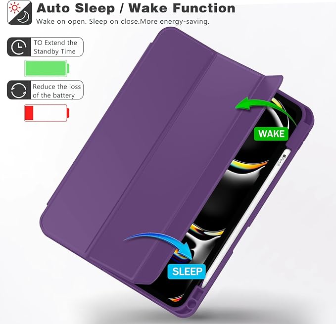 ZryXal New iPad Pro 13 Inch Case (M5) 2025 / (M4) 2024 with Pencil Holder, Smart iPad Case [Support Pencil Pro and Pencil (USB-C)], Support Touch ID and Auto Wake/Sleep (New Dark Purple)