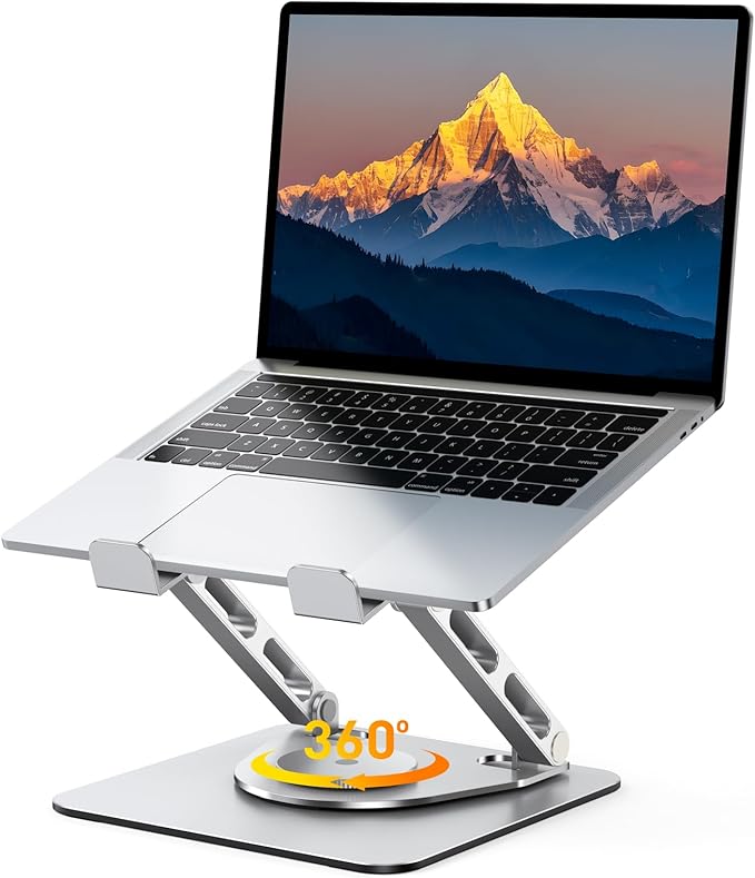 RIWUCT 360° Rotatable Laptop Stand for Desk Adjustable Height, Ergonomic Laptop Riser Holder with Dual-bar Support, Portable Computer Notebook Stand for MacBook Air Pro, Dell XPS, HP (10-16")