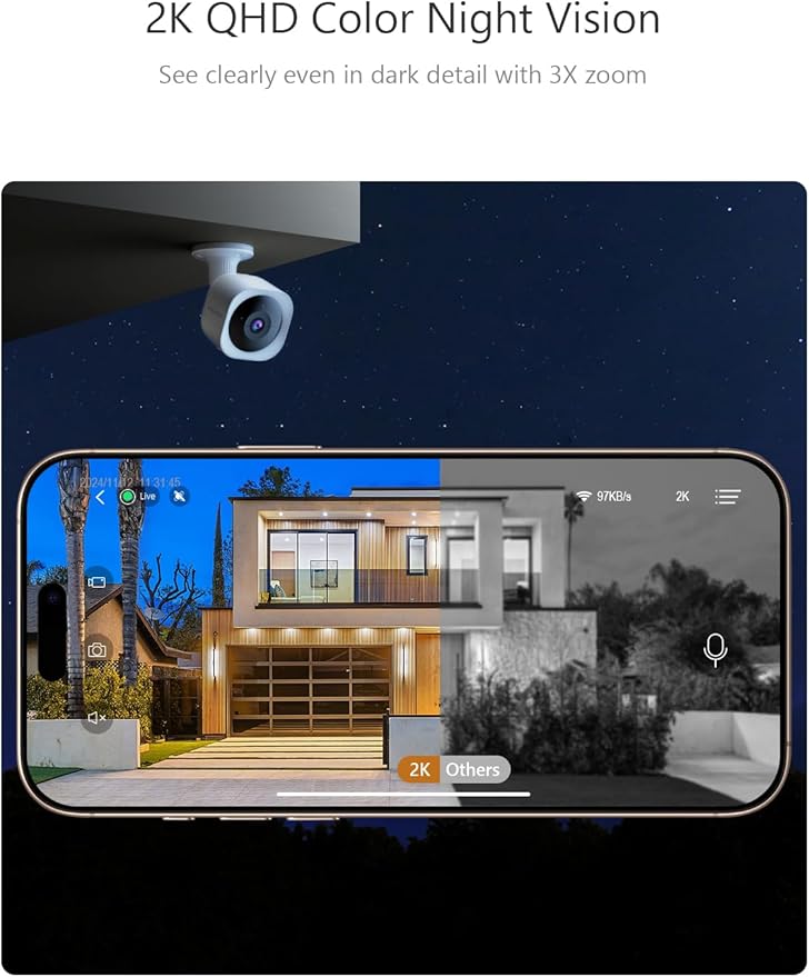 Security Cameras Wireless Outdoor Magnetic, 2.4G WiFi 2K Battery Powered, AI Motion Detection, Color Night Vision, 2-Way Talk, Waterproof,Cloud/SD Storage, Compatible with Alexa (1Pack)