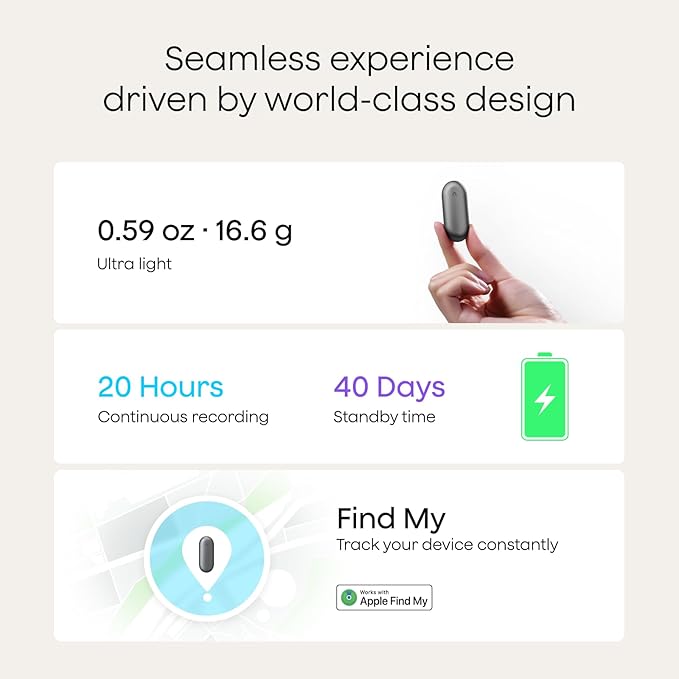 Plaud NotePin Voice Recorder, AI Voice Recorder, AI Note Taker, AI Transcribe & Summarize, Support 112 Languages, for Meetings, Lectures, Professionals, Teams, Cosmic Gray, Non-S Version