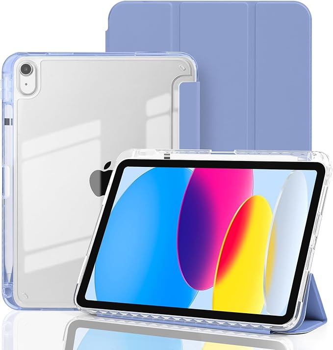 Case for iPad A16 11th Generation 11 Inch 2025, iPad10th Generation 10.9" 2022, Hybrid Protective Cover with Pencil Holder, Clear Transparent Back Shell Anti-Yellowing Case, Lavender Gray