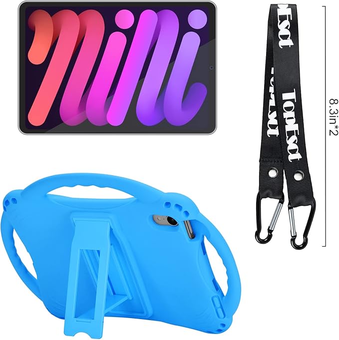 TopEsct Kids Case for iPad mini 7 (A17 Pro) 2024 /iPad Mini6 2021, Shockproof Silicone Cover with Handle Stand for 8.3" iPad mini 6th/7th Gen,Blue