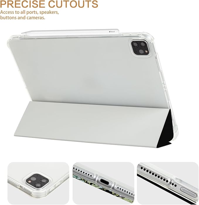 for iPad Air 11 Inch Case M4/M3/M2 2026, for iPads Air 5Th/4Th Gen Cases,for iPad Pro 11 Inch Case 4Th/3Rd/2Nd/1St Generation Slim Pencil Holder 2 Viewing Stand Typing Stand, Black Flower