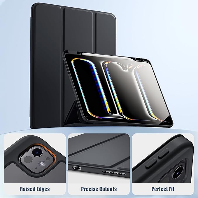 New Compatible with iPad Pro 13 inch Case M5 2025/M4 2024 with Built-in Pencil Holder, Kidopire for iPad Pro 13 Case with Clear Back Shell, Support Pencil Pro & Pencil USB-C, Auto Wake/Sleep, Black