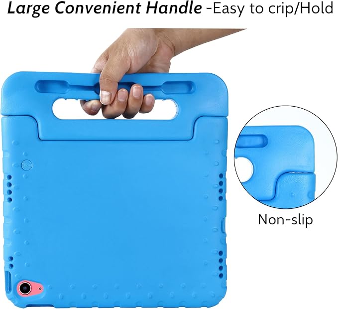 Dteck Kids Case for iPad 10th Gen 10.9" with Pencil Holder, Shockproof Rugged EVA Handle Stand Child Proof Case, Blue