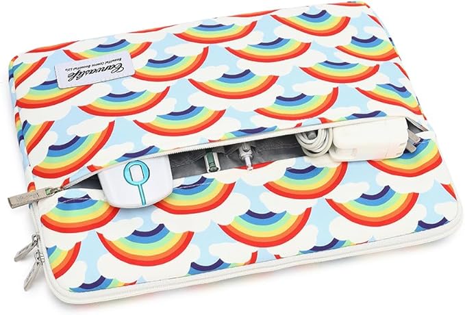 Canvaslife Waterproof Laptop Sleeve 14 Inch Laptop Case Bag with Front Pocket Rainbow Pattern