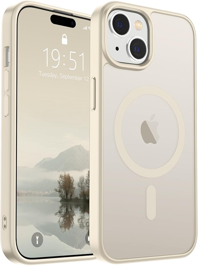 SUPFINE Magnetic for iPhone 15 Case (Compatible with MagSafe) (Military Grade Drop Protection) Slim Translucent Matte Shockproof with Anti-Fingerprint Phone Case,Antique White