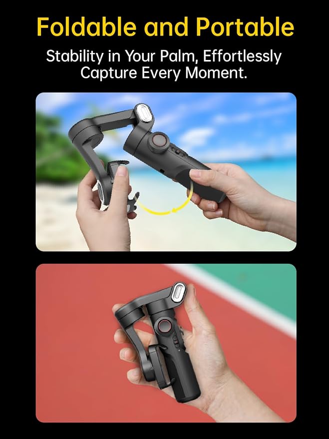 AOCHUAN 3-Axis Gimbal Stabilizer for iPhone Gimbal with RGB Magnetic Fill Light Upgraded Face Tracking Focus Wheel Foldable Smartphone for iPhone/Android Phone Stabilizer Vlog Recording Smart XE Kit