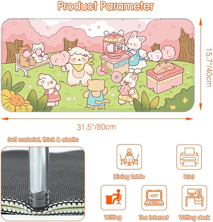 PERFECTSIGHT Cotton Candy Desk Mat Kawaii Kitty Bunny Large Mouse Pad XXL Desk Pad Gaming Mousepad Extended Keyboard Mat 31.5 x 15.7 in Laptop Computer Keyboard Pad Mouse Mat for Office Desk Decor