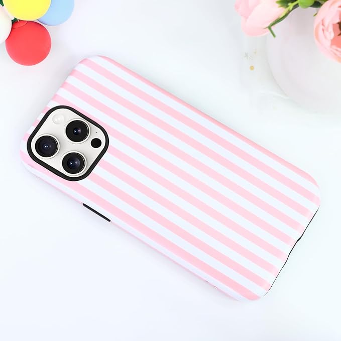 Magnetic for iPhone 11 Case Cute Stripes Phone Case, Shockproof Slim TPU and Hard PC Protective Phone Cover Compatible with MagSafe Designed for Women Girls, Pink and White