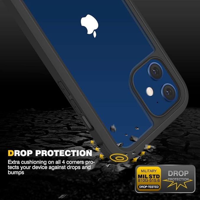Diaclara Designed for iPhone 12 Mini Case, Full Body Rugged with Built-in Touch Sensitive Anti-Scratch Screen Protector, Soft TPU Bumper Case for iPhone 12 Mini 5.4" (Black and Clear)