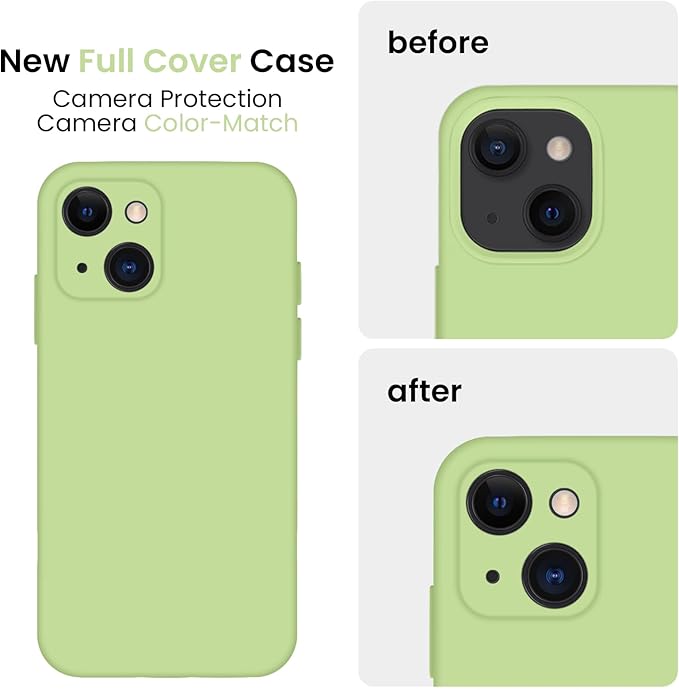 FireNova Designed for iPhone 13 Case, Silicone Upgraded [Camera Protection] Phone Case, Soft Anti-Scratch Microfiber Lining Inside, 6.1 inch, Tea Green