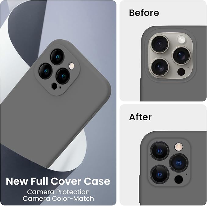 FireNova Designed for iPhone 15 Pro Case, Silicone Upgraded [Camera Protection] Phone Case, Soft Anti-Scratch Microfiber Lining Inside, 6.1 inch, Space Gray