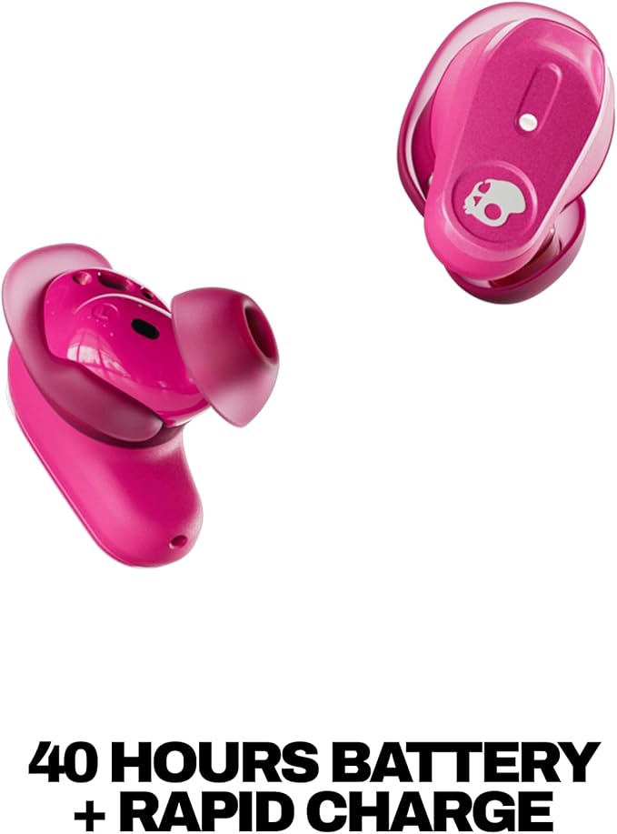 Skullcandy Method 360 ANC Wireless Earbuds, Sound by Bose, Bluetooth Headphones, Premium Noise Cancelling, Up to 40 Hrs Battery, Sweat and Water Resistant, Microphone for iPhone Android - Crazy Pink