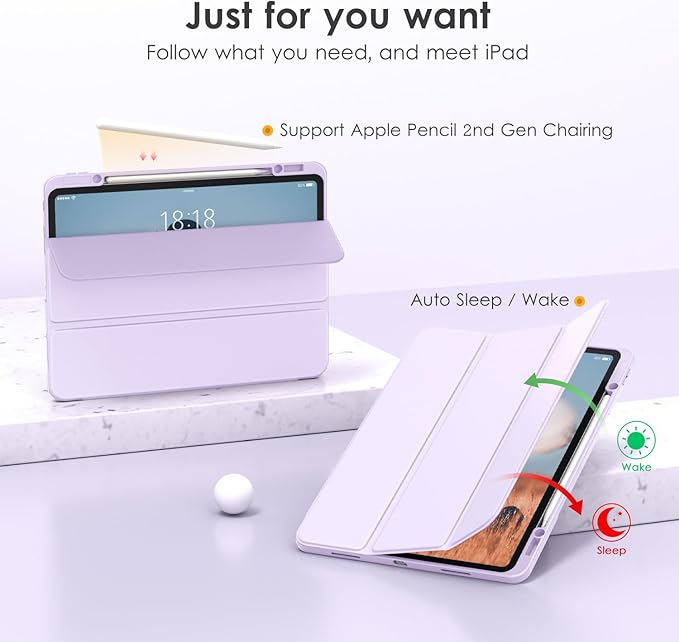 VIKESI Case for iPad Pro 12.9 6th/5th/4th/3rd Generation 2022/2021/2020/2018,TPU Shockproof Frame,Built-in Pencil Holder,Auto Sleep/Wake - Light Purple