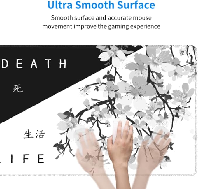 Black White Cherry Blossom Mouse Pad 31.5 X 11.8 Inch XL Japanese Art Style Design Extended Gaming Mousepad Large Non-Slip Rubber Base Keyboard Desk Mat with Stitched Edges for Gaming Office