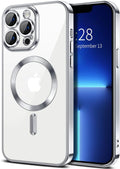 Hython Magnetic Clear for iPhone 13 Pro Max Case with Camera Lens Protector [Compatible with MagSafe] Plating Edge Slim Soft TPU Cover Protective Phone Case for iPhone 13 Pro Max 6.7", Silver