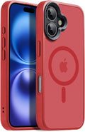 Powerful Magnetic Case for iPhone 16 Case [10FT-Grade Drop Tested & Compatible with MagSafe] Translucent Anti-Fingerprint Shockproof Protective Cover 6.1 Inch, Red